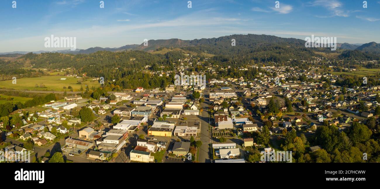 Aerial of small town Myrtle Point in Southern Oregon Stock Photo Alamy