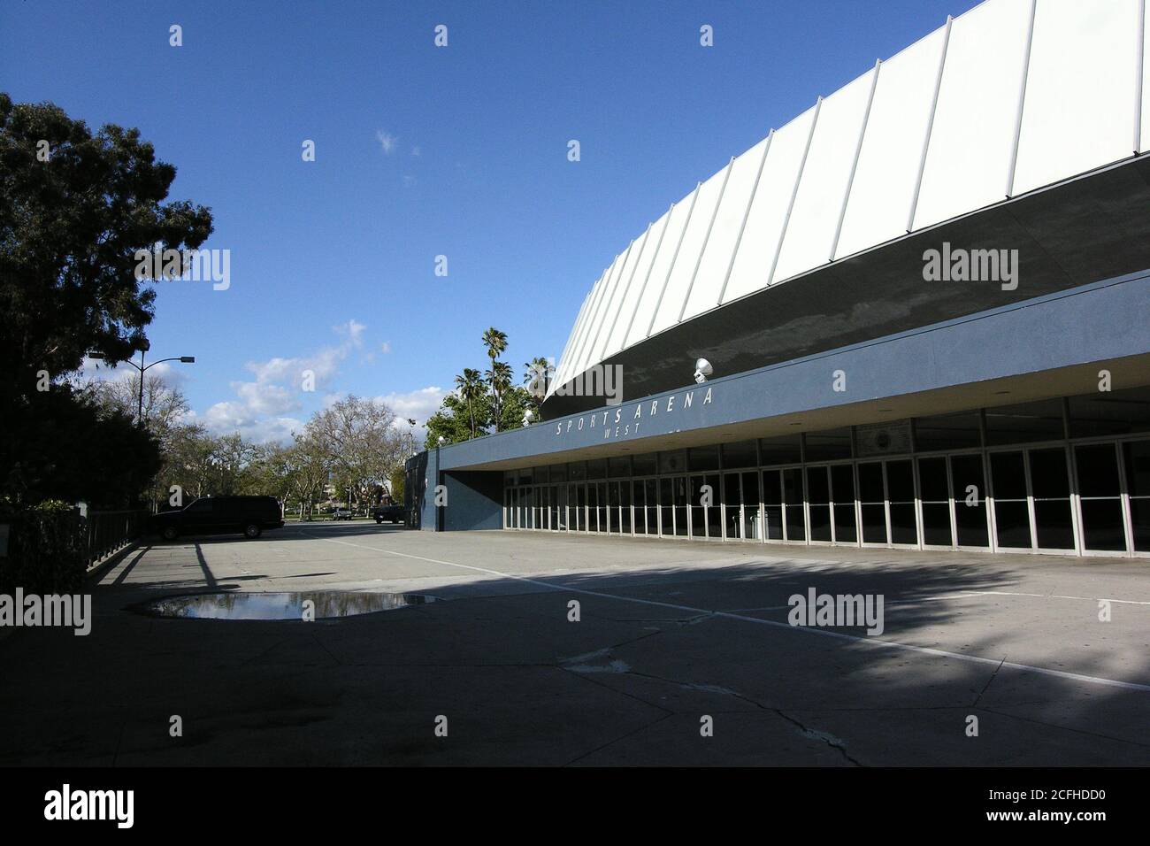 Archival 2006 view of the west entrance to the Los Angeles Memorial Sports Arena near USC  in Los Angeles, California, USA.  The building was torn down in 2016. Stock Photo