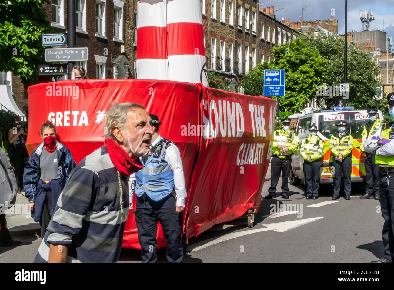 KENNINGTON, LONDON/ENGLAND - 5 September 2020: Extinction Rebellion with “Lightship Greta” during a protest Stock Photo