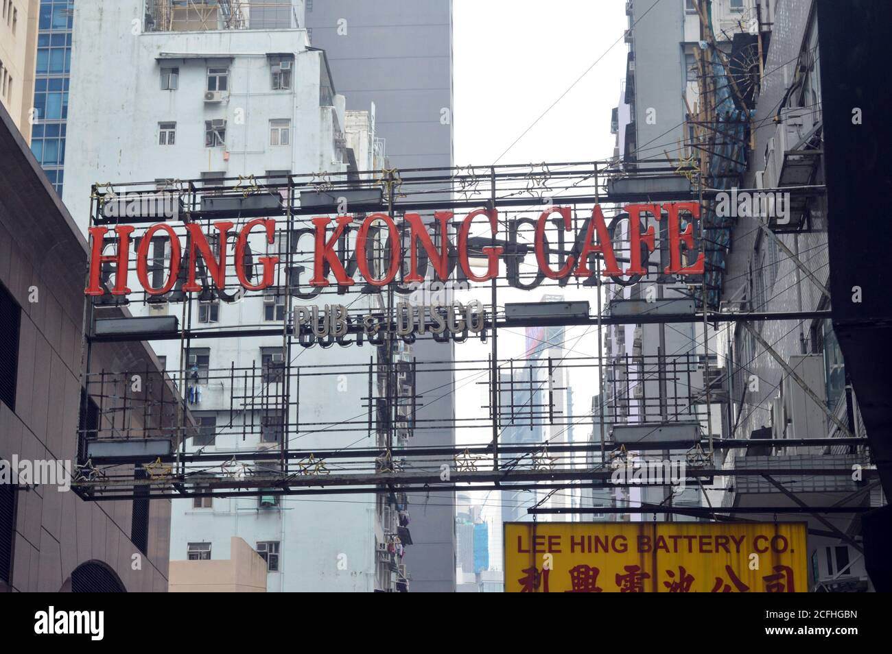 Neon sign of Hong Kong Cafe pub and disco, Jaffe Road, Wan Chai Stock