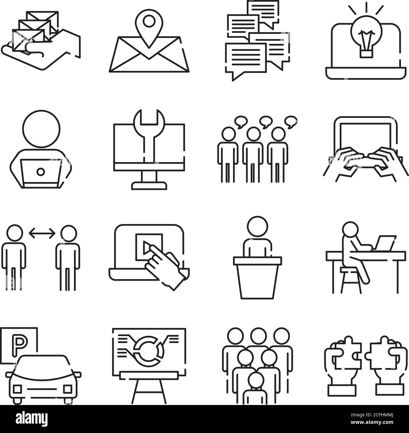bundle of sixteen coworking set line style icons vector illustration ...