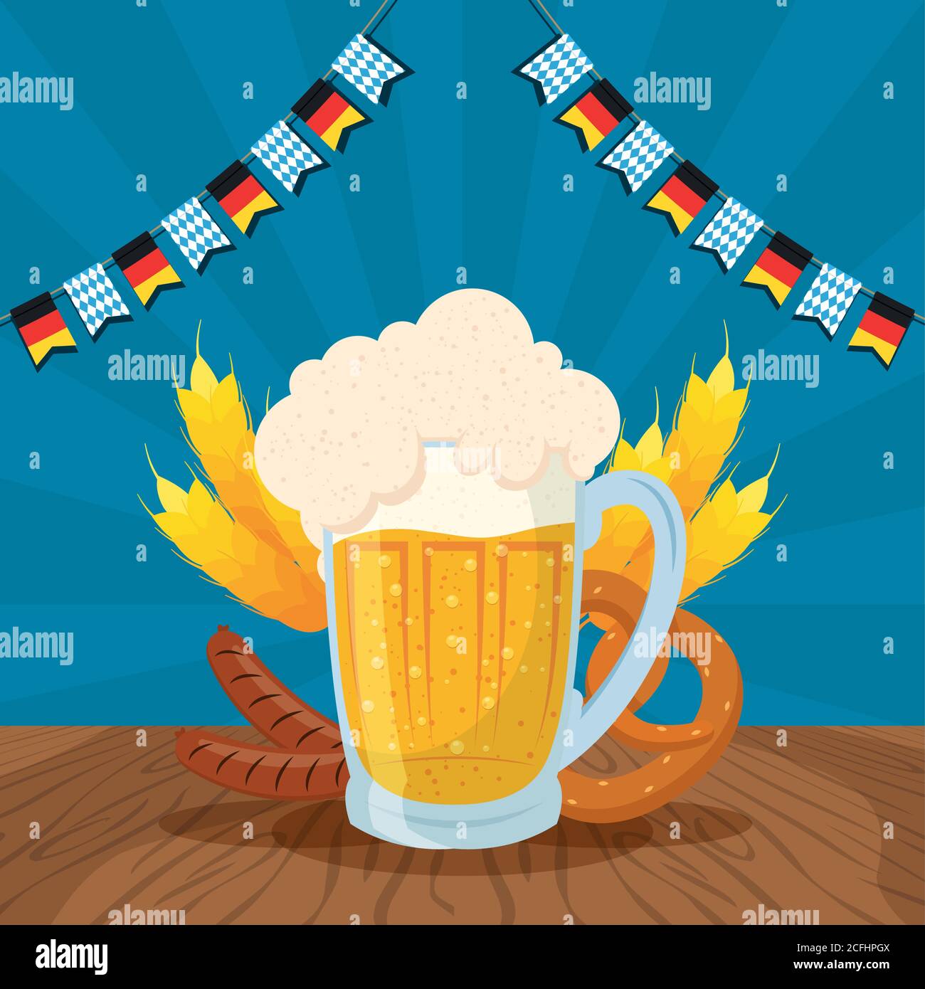 oktoberfest party celebration poster with beer jar and food vector ...