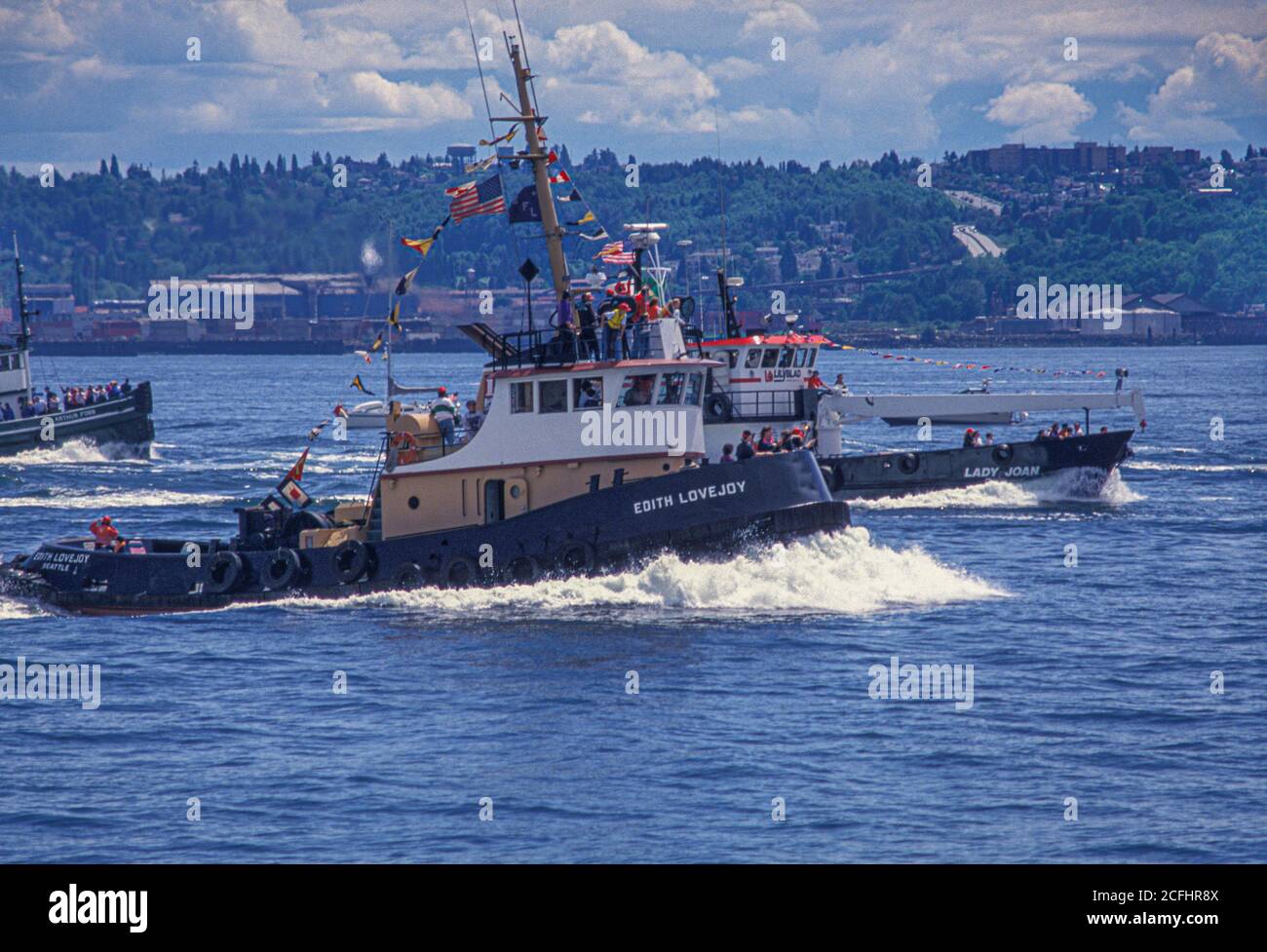 Tugboat races on Puget Sound during Maritime Week, Seattle, Washington USA Stock Photo