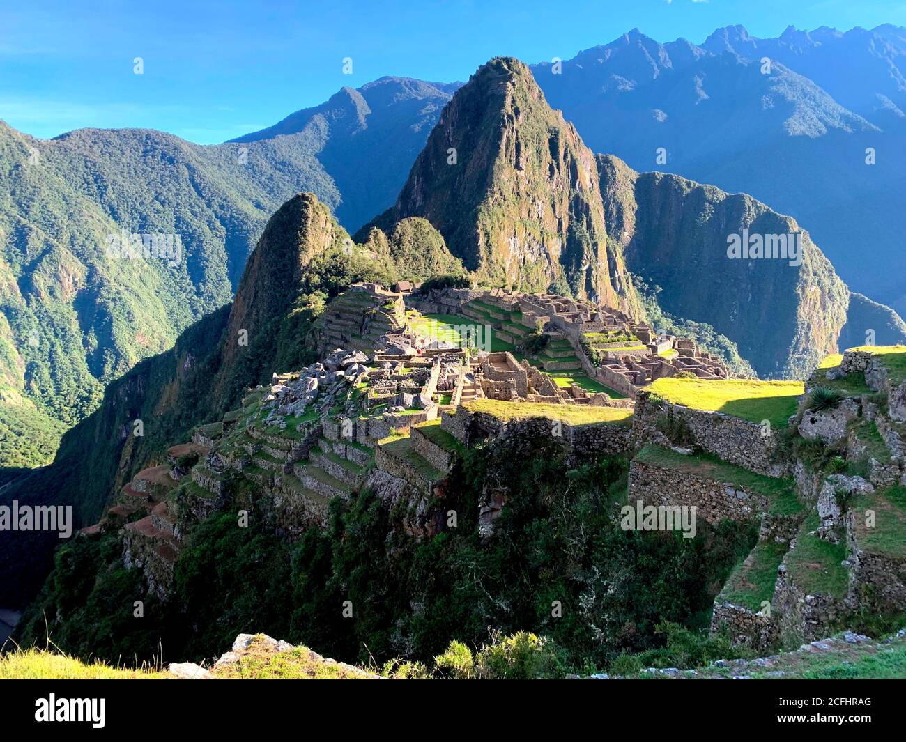 Machu Picchu great lost city of Inca Empire in Andes mountains, peru. Stock Photo