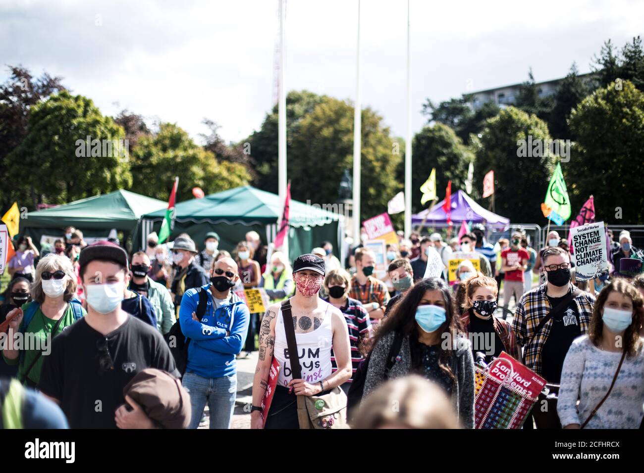 United Kingdom: Cardiff, Wales. Protesters gather and rally for justice and a change in government system at a BLM rally. Stock Photo