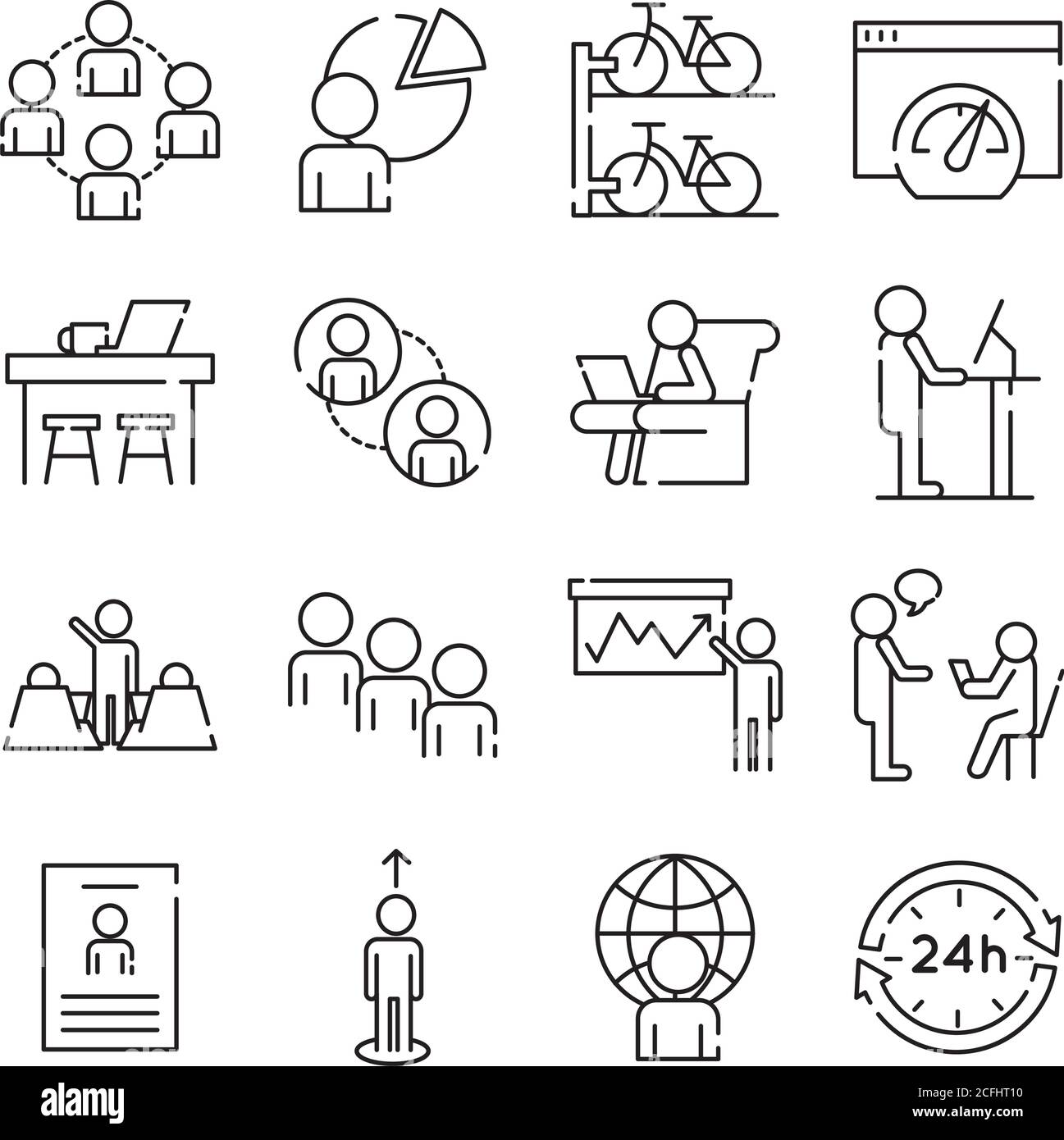 bundle of sixteen coworking set collection line style icons vector ...