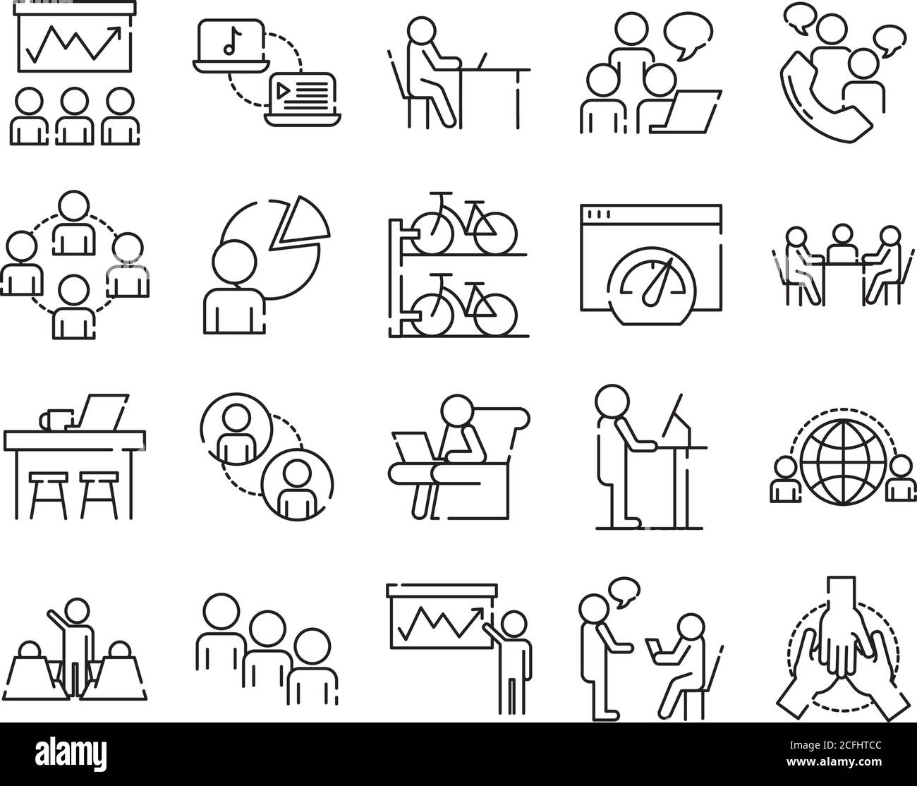 bundle of twenty coworking set line style icons vector illustration ...