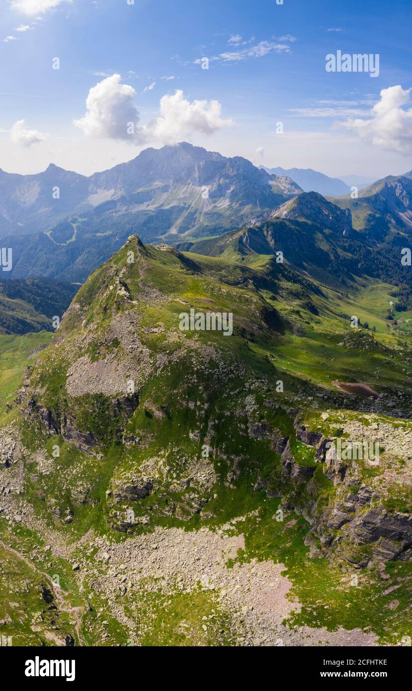 Laghi Gemelli pass with the Arera mount. Val Brembana, Orobie Alps,  Bergamo district, Lombardy, Italy, Europe. Stock Photo