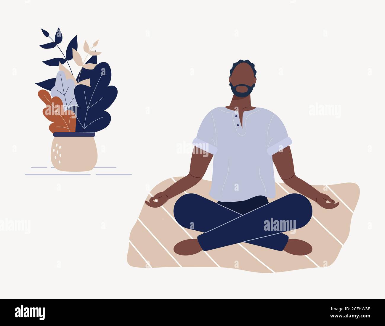 Afro-american man sitting with his legs crossed on floor and meditating.  Young guy in yoga posture doing meditation, mindfulness practice Stock  Photo - Alamy
