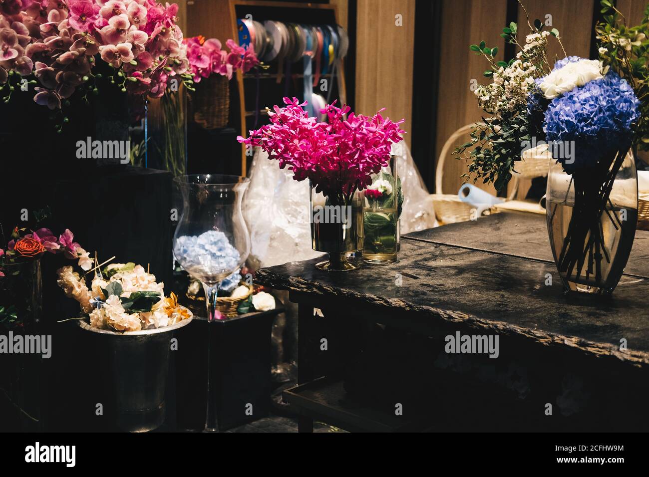 flower bunch bouquet decorating in flower shop. small business delivery