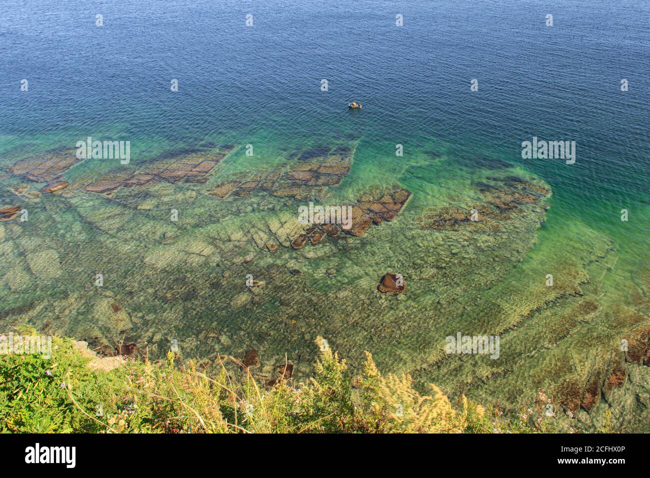 Reefs on the rocky coast of Russky Island in Vladivostok. Stock Photo