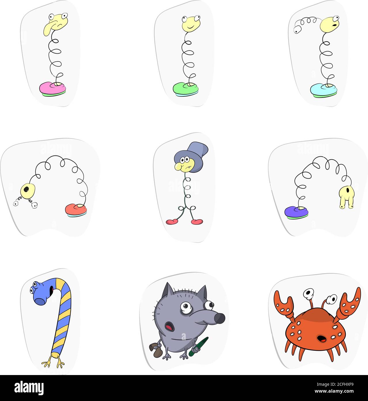 Set of stickers. Vector collection of funny cartoon characters Stock ...