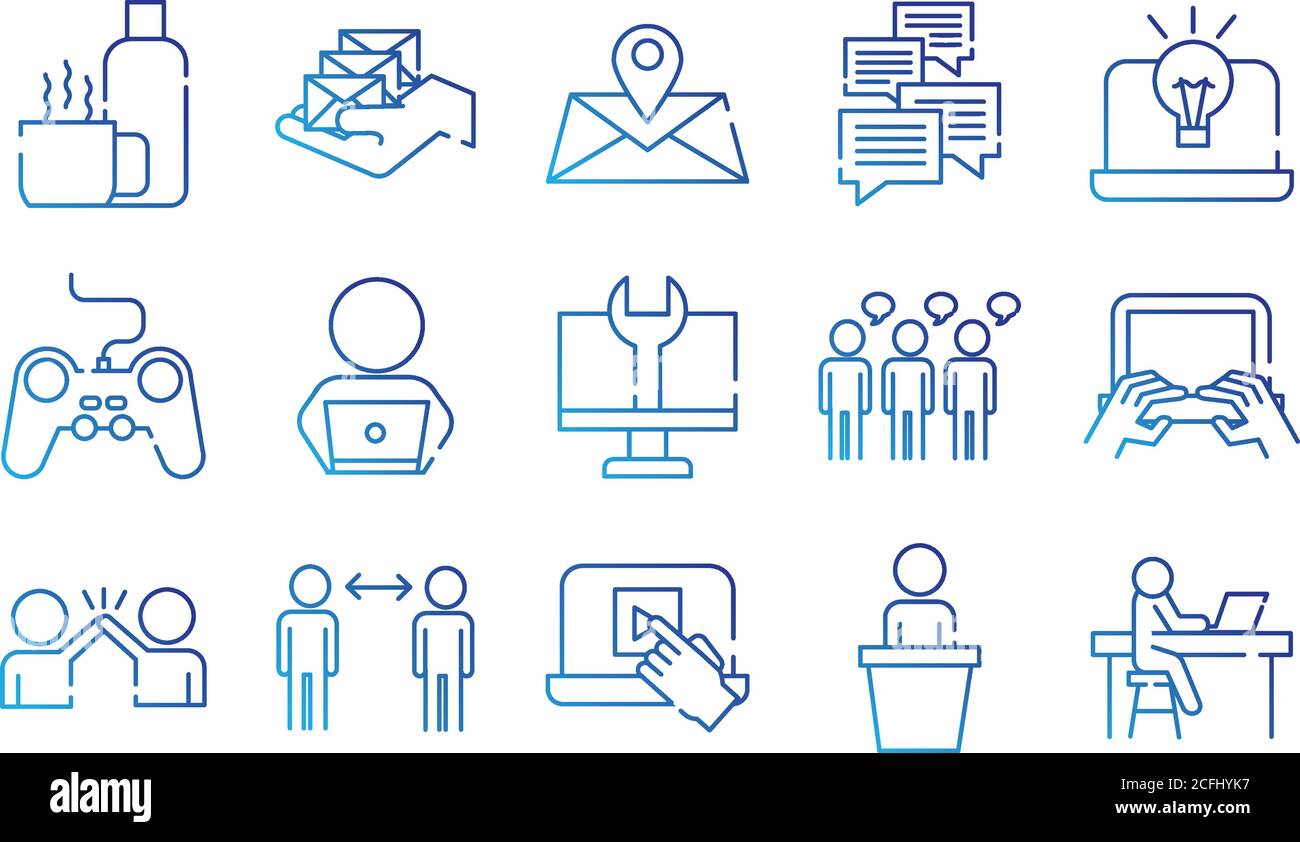 bundle of fifteen coworking set gradient style icons vector ...