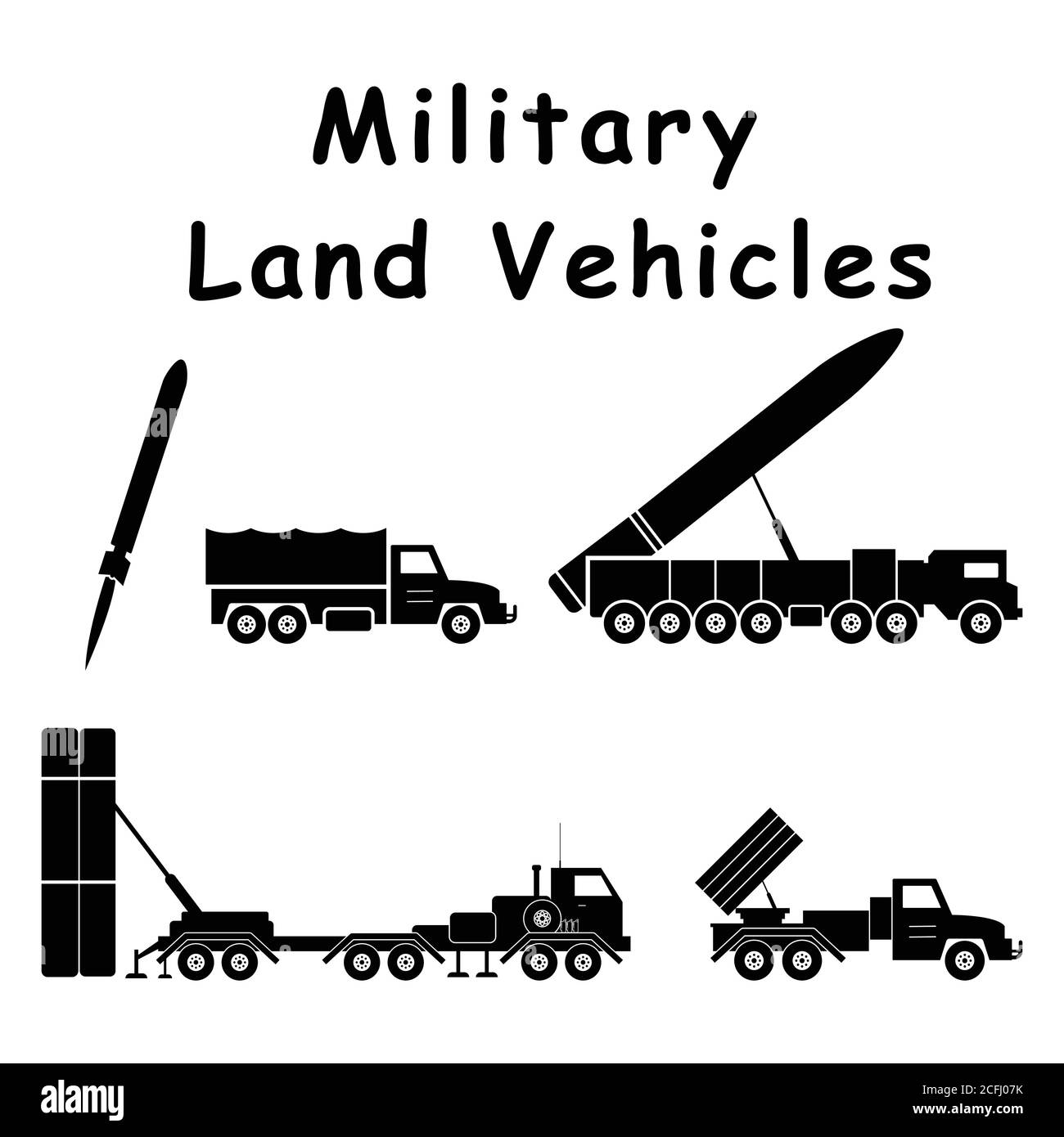 Military Land Combat Artillery Vehicles. Pictogram depicting ground war machines and equipment. EPS Vector Stock Vector