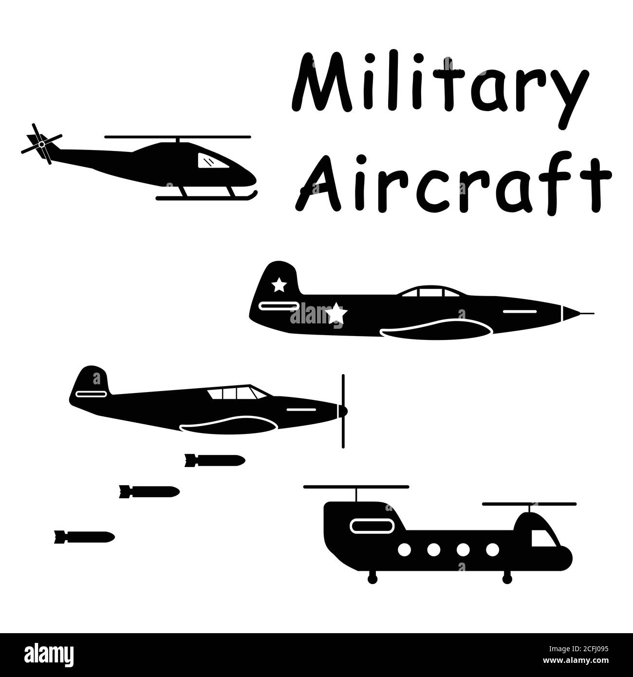 Military Aircraft Planes Helicopter. Pictogram depicting aircraft machines used in aerial warfare such as fighter jets and helicopters. EPS Vector Stock Vector
