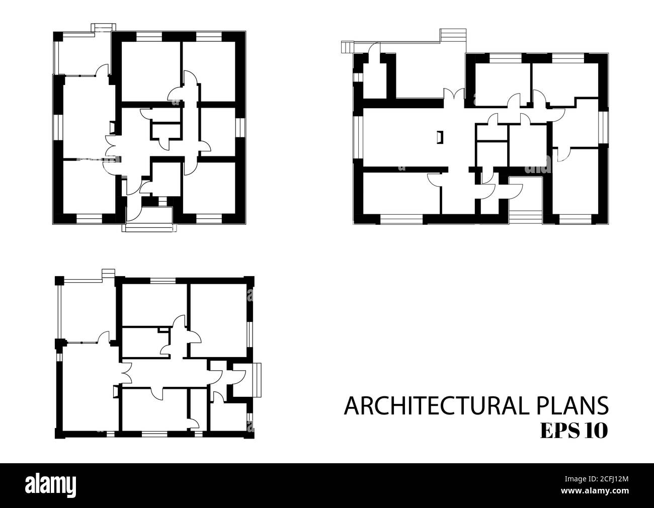 Architectural plans of residential buildings. Set of architectural drawings. Black and white vector illustration EPS10. Stock Vector