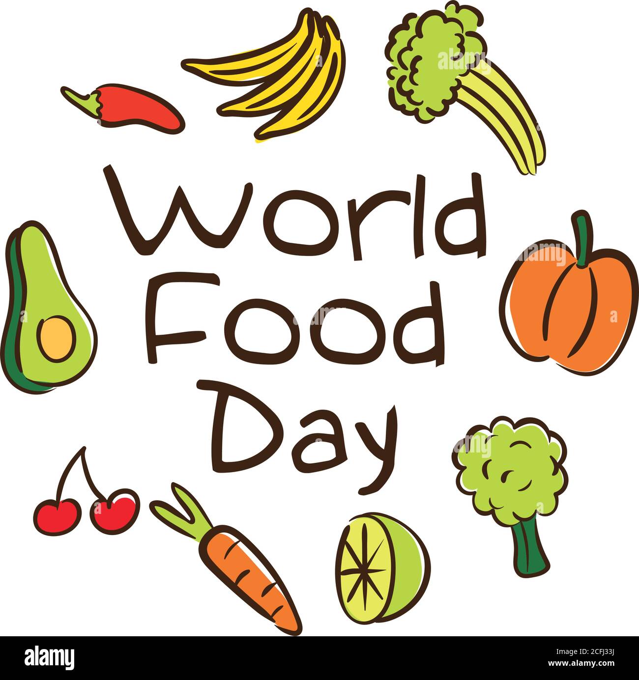 world food day celebration lettering with fruits and vegetables flat ...