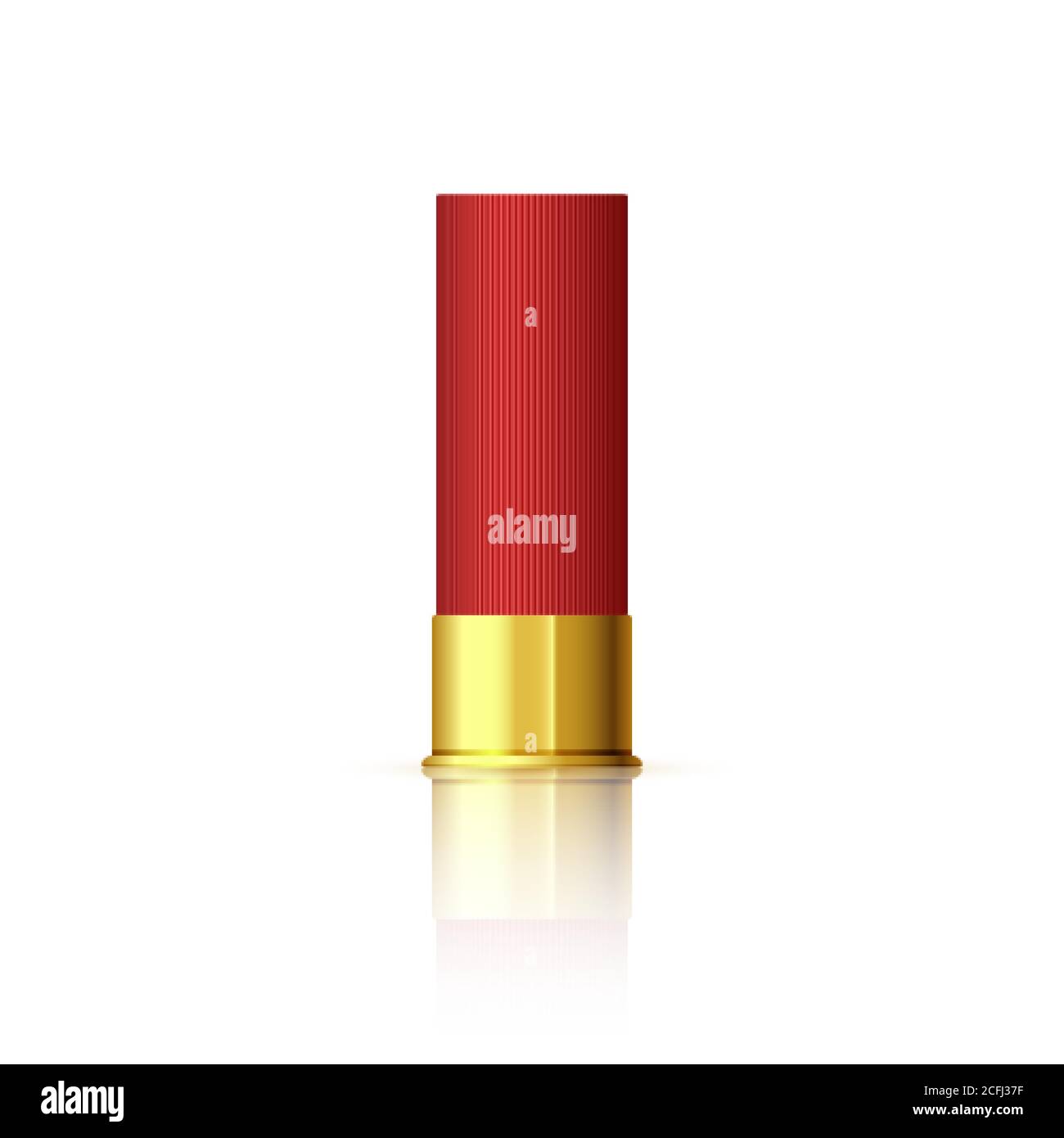 Explosive cartridge for shotgun. Red realistic cartridge with reflection isolated on white. Vector Stock Vector