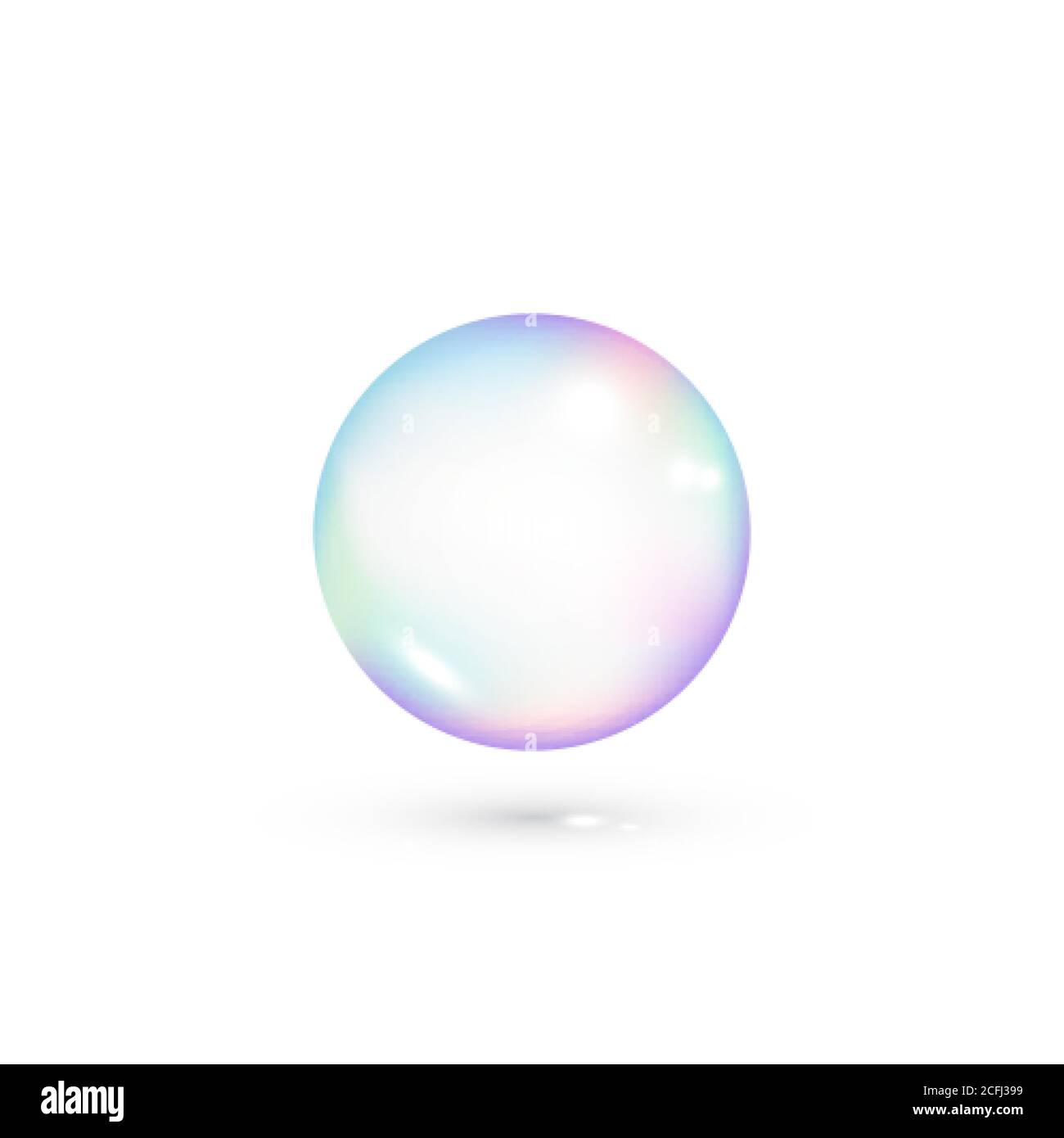 Iridescent soap transparent bubble. Realistic rainbow color bubble. Vector isolated on white Stock Vector