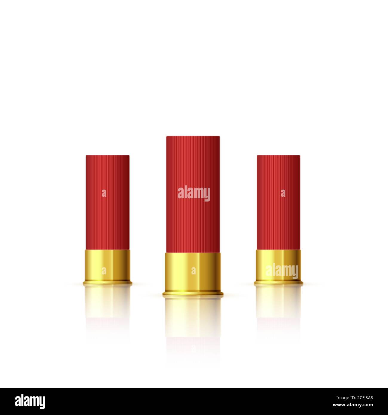Set of cartridge for shotgun. Red realistic cartridge with reflection isolated on white. Vector Stock Vector