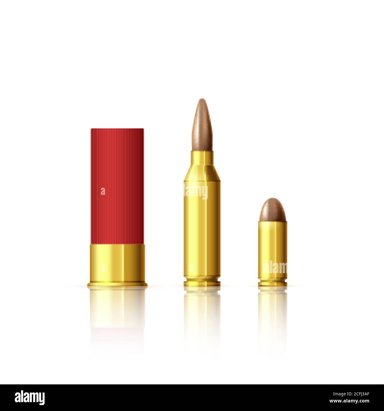 Different types of cartridges. Realistic bullet and cartridge. Vector illustration isolated on white Stock Vector