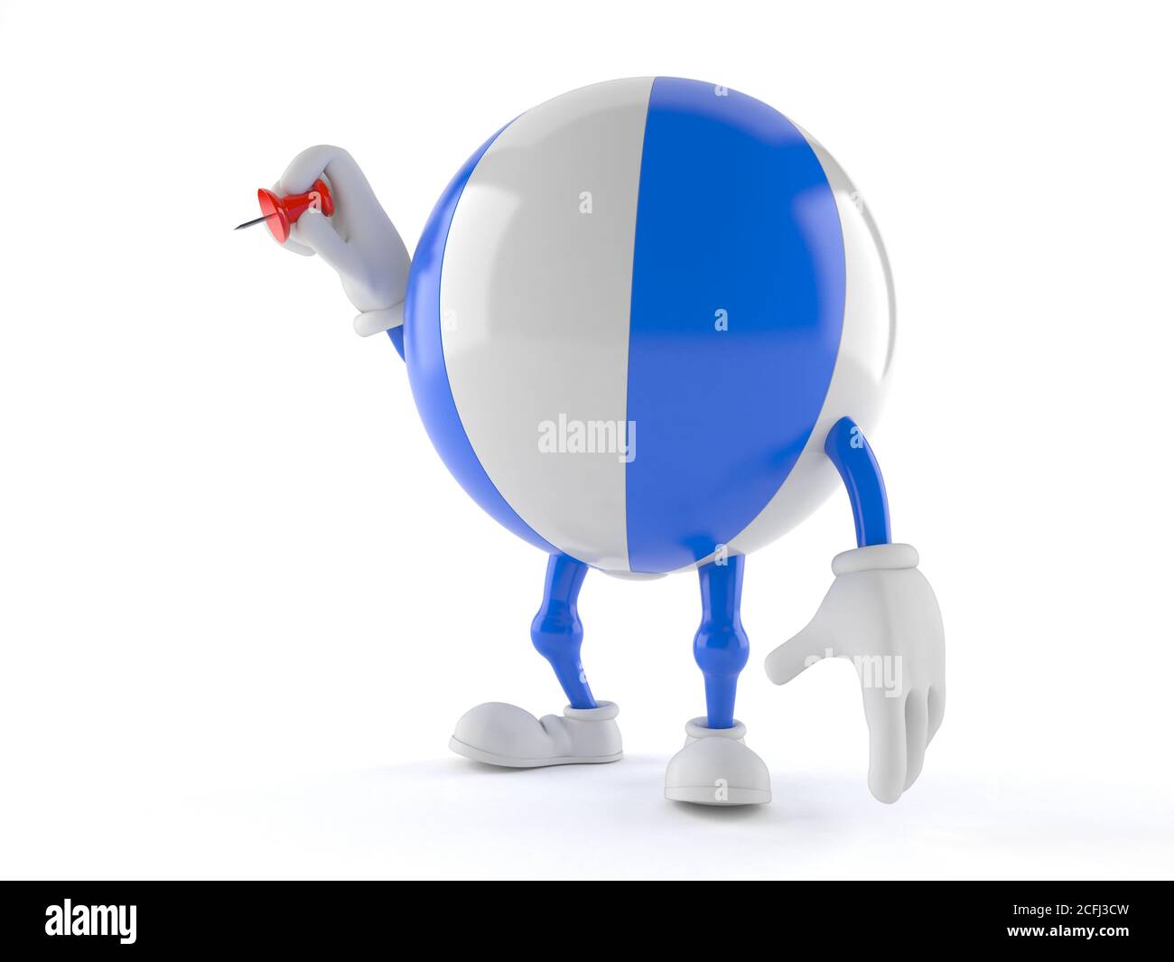 Beach ball character holding thumbtack isolated on white background Stock Photo Alamy