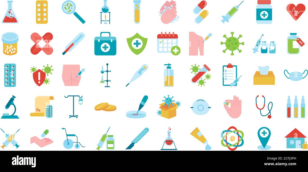 bundle of fifty medical set icons vector illustration design Stock ...