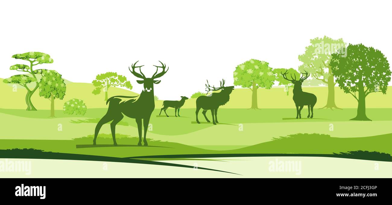 Deer in the landscape - vector illustration Stock Vector Image & Art ...