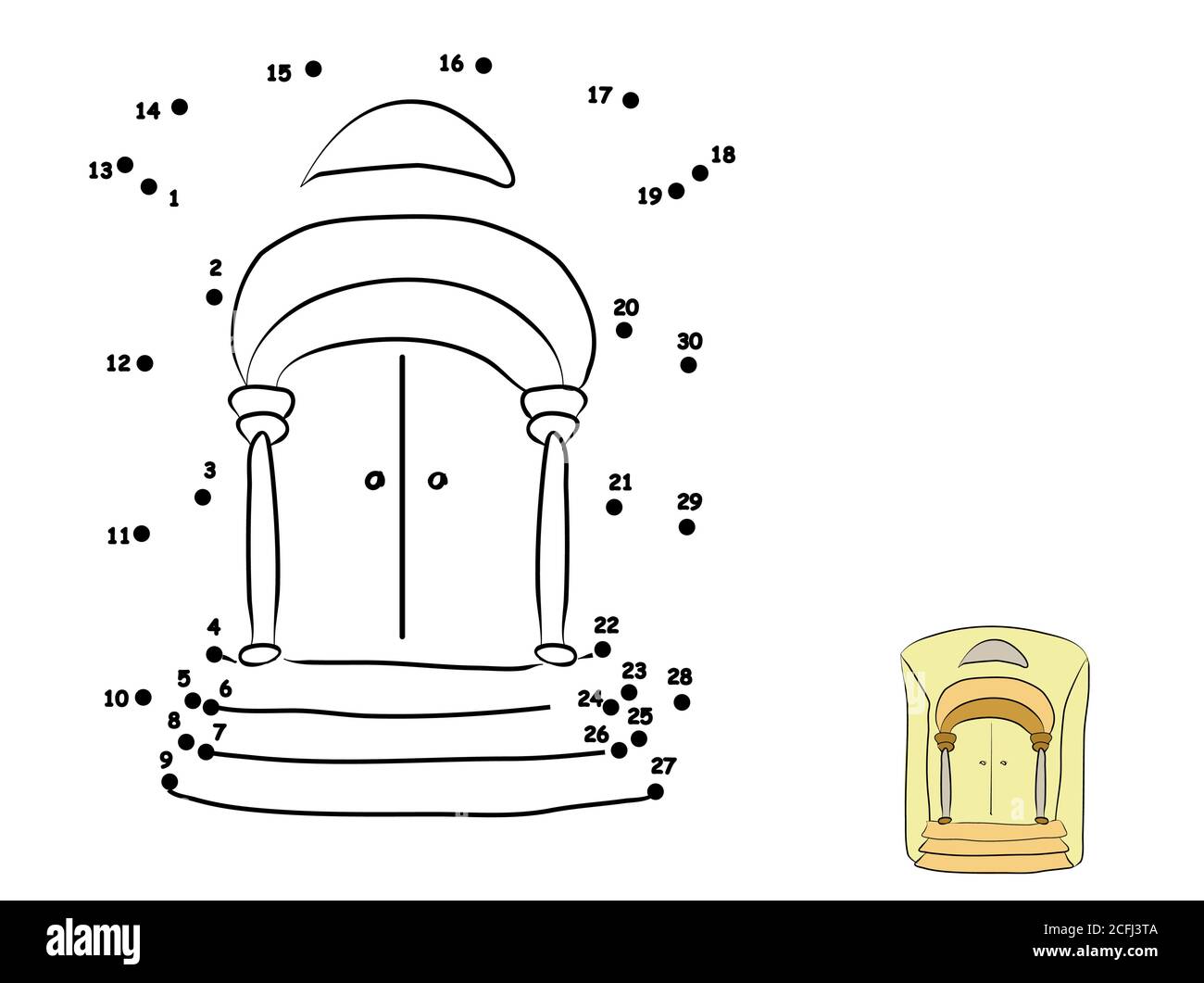 Palace. Dot to dot game education. Hand draw cute illustration, coloring vector Stock Vector