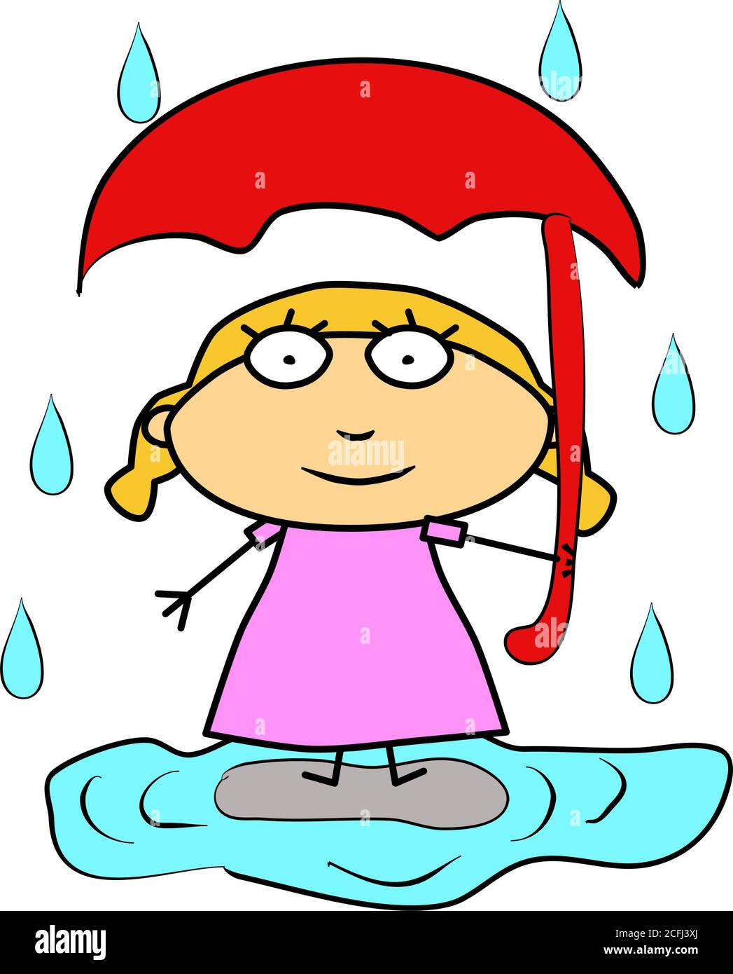 Girl under an umbrella during the rain. Concept of protection and security. Illustration woman, handwritten metaphor vector Stock Vector