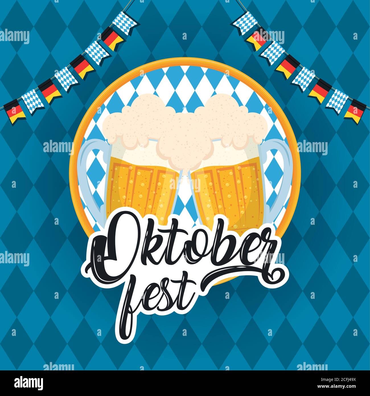oktoberfest party lettering in poster with beers jars vector ...