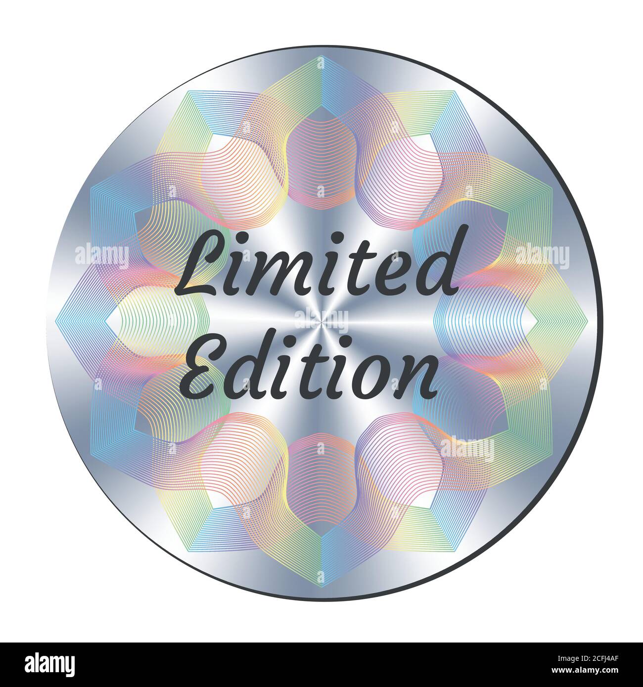 Limited edition round hologram realistic sticker. Medal, prize, sign, icon, logo, tag, seal. Rainbow vector element for label design Stock Vector
