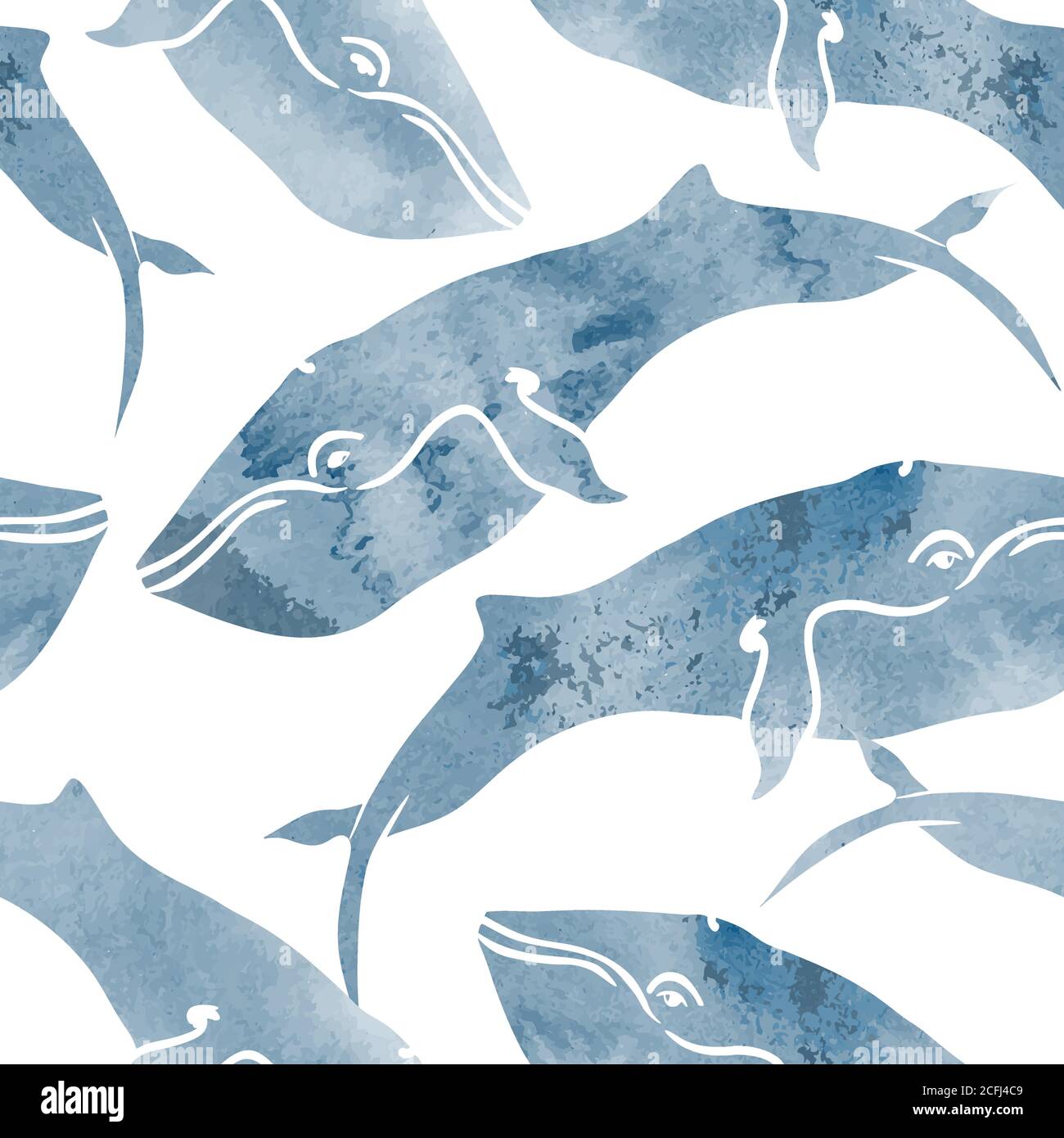 Watercolor whales seamless pattern Stock Vector