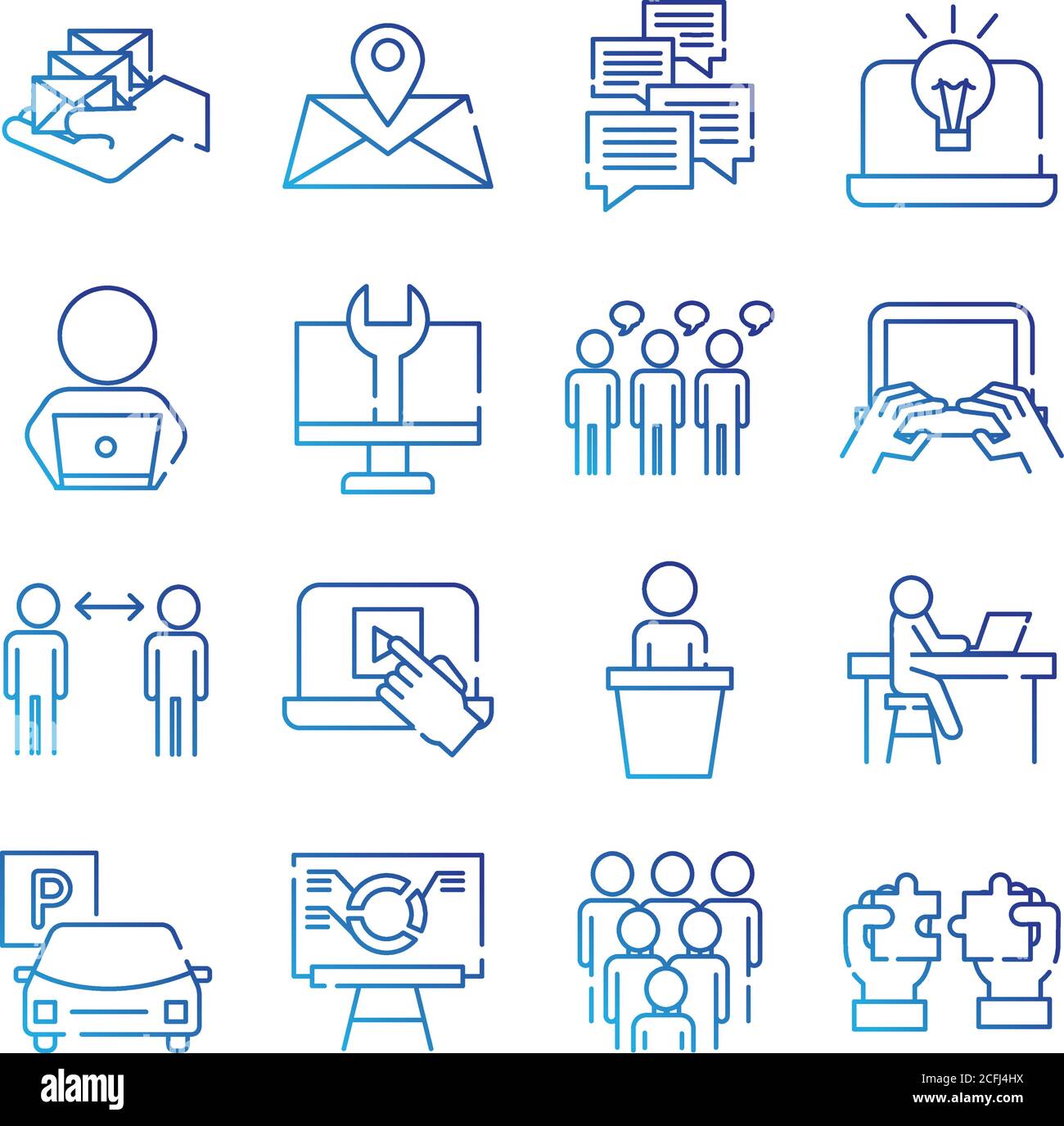 bundle of sixteen coworking set gradient style icons vector ...