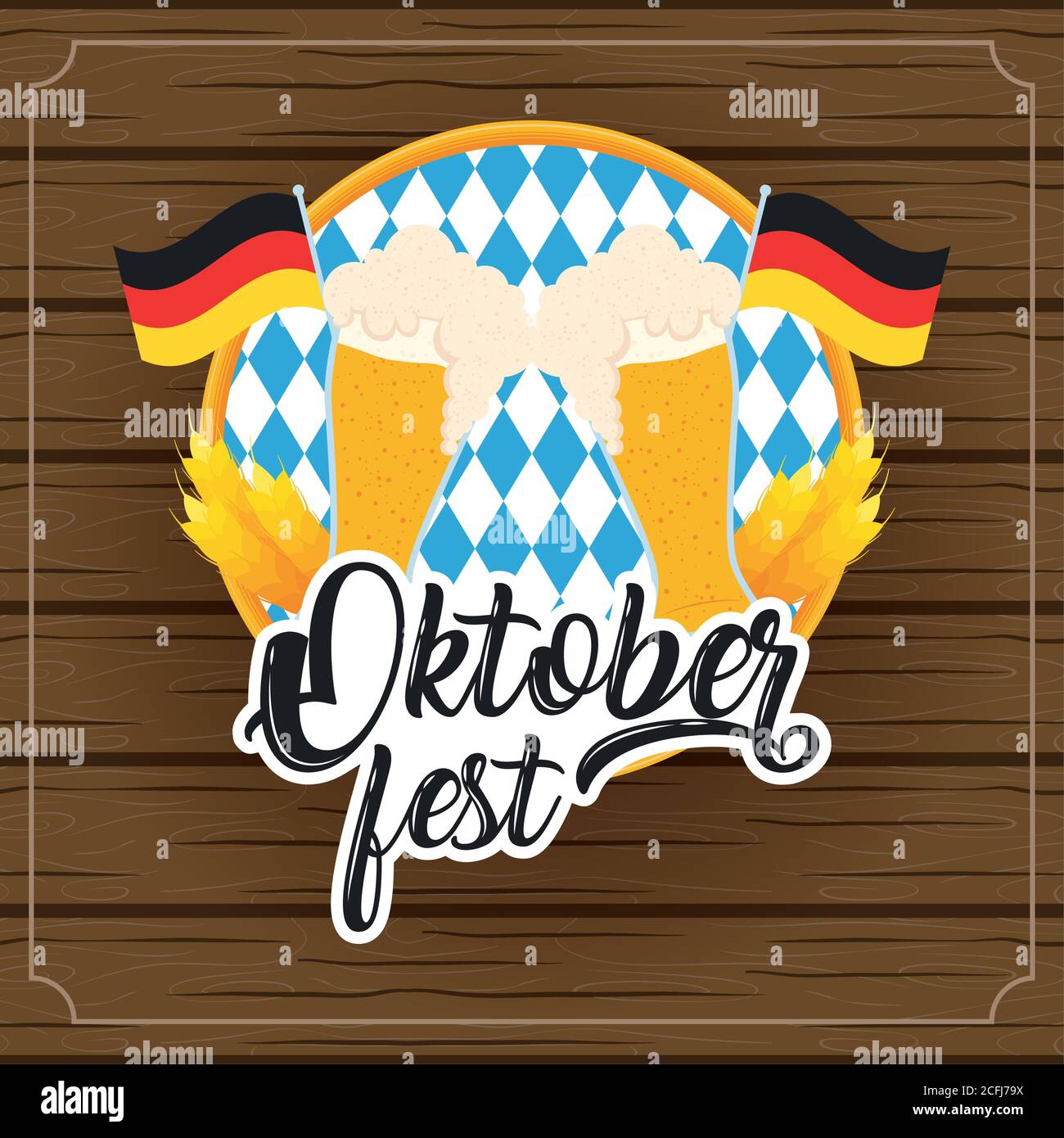 oktoberfest party lettering in poster with beers glasses and germany ...