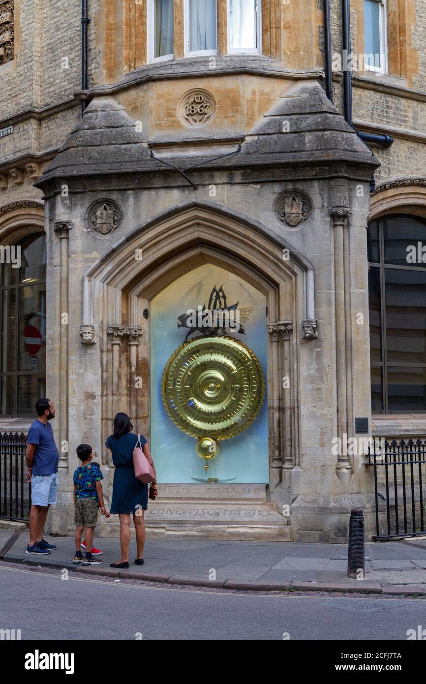 The Corpus Clock, also known as the Grasshopper clock, on the outside ...