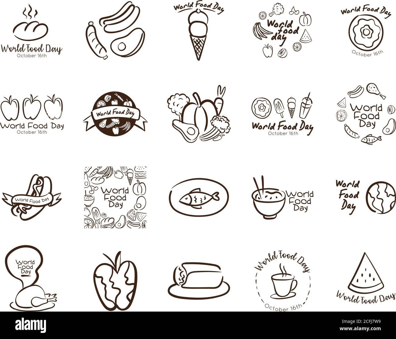 bundle of twenty world food day celebration letterings line style ...
