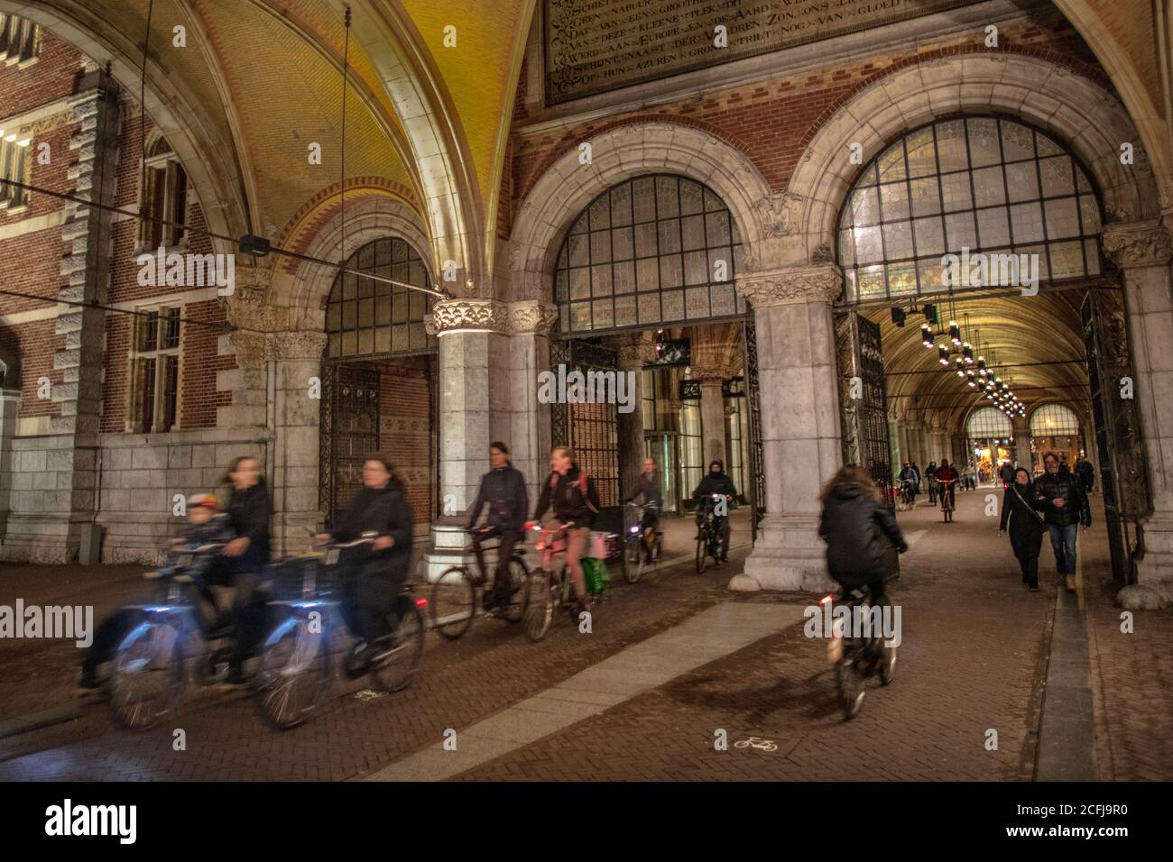 The Netherlands, Amsterdam, Museum square. Rijksmuseum. Winter. Night. Bicycle passage. Stock Photo