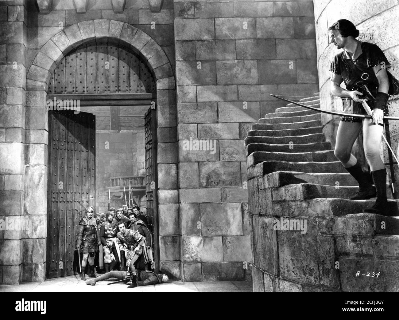 BASIL RATHBONE and ERROL FLYNN in THE ADVENTURES OF ROBIN HOOD 1938 directors MICHAEL CURTIZ and WILLIAM KEIGHLEY music Erich Wolfgang Korngold Warner Bros. Stock Photo
