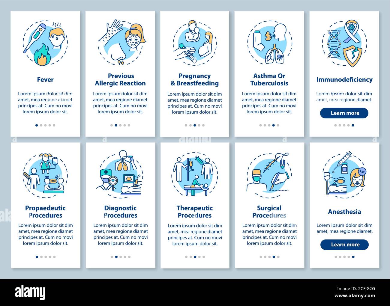 Healthcare services onboarding mobile app page screen with concepts set ...