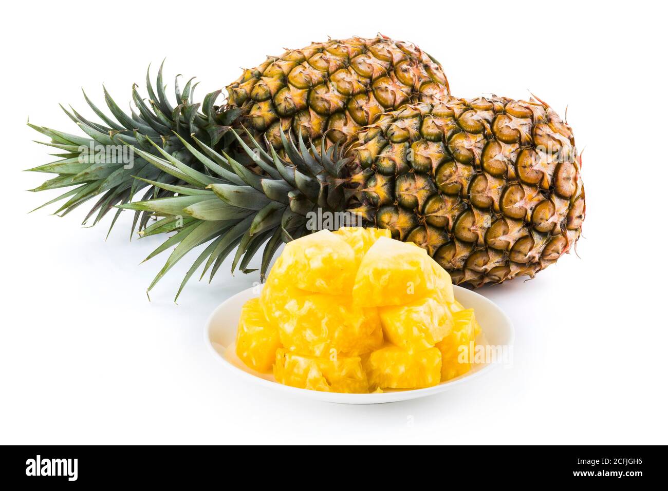 Sliced of pineapple on white background Stock Photo