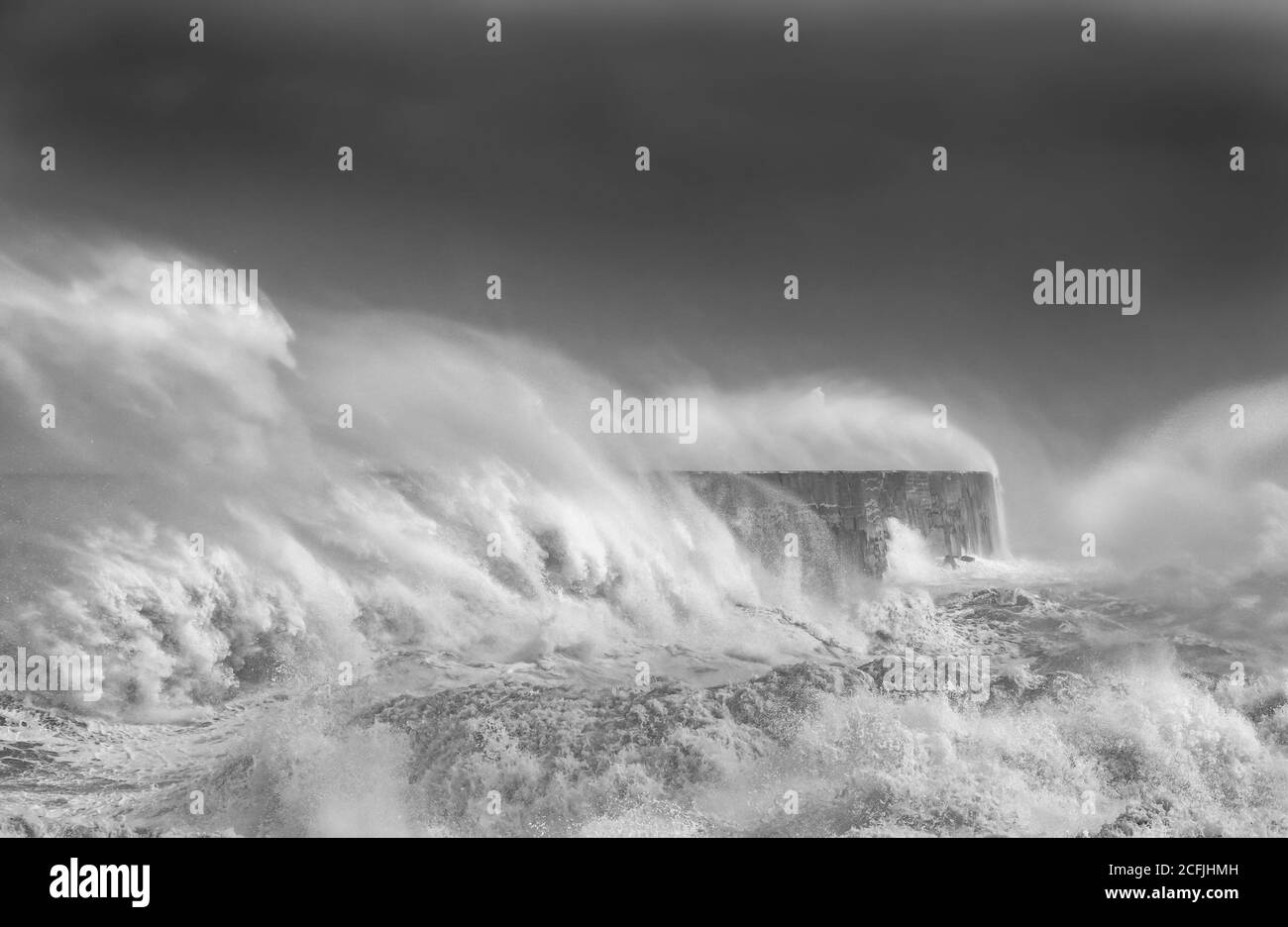 Storm Francis battering Newhaven harbour on 25th August 2020 Stock Photo