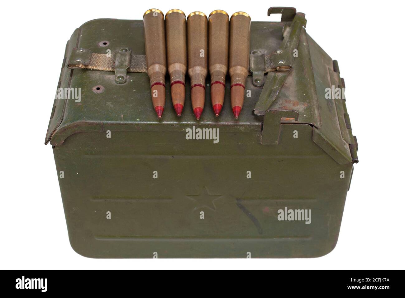 Ammo Can for ammunition belt and 12.7×108mm cartridges for a 12.7 mm heavy  machine gun DShK used by the former Soviet Union isolated on white backgrou  Stock Photo - Alamy