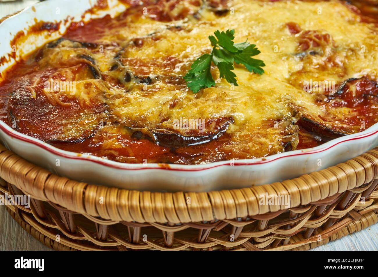 Parmigiana di melanzana Italian dish made with a shallow or deep
