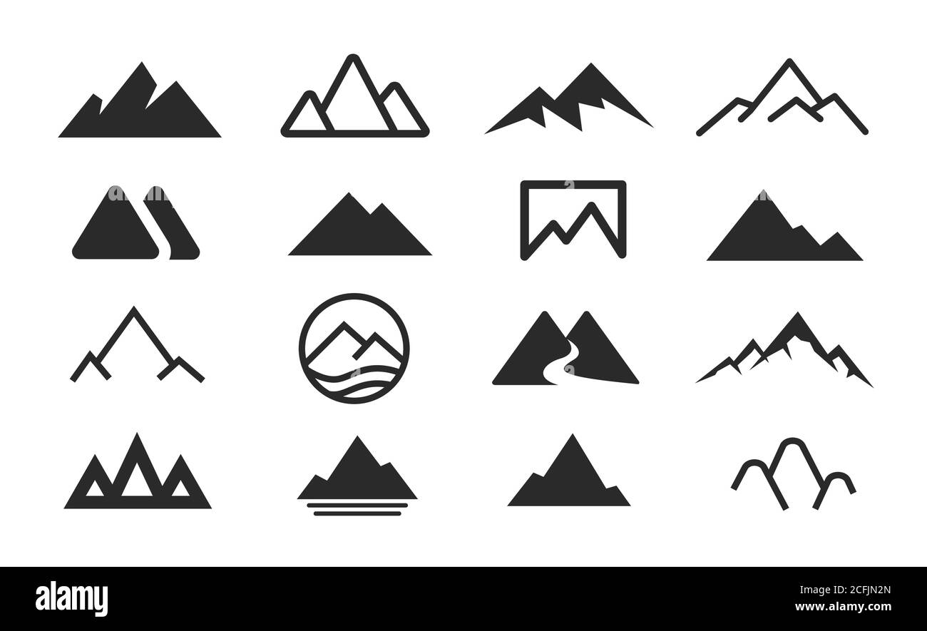 Mountains, rocks and peaks. Vector illustration and logo design elements Stock Vector