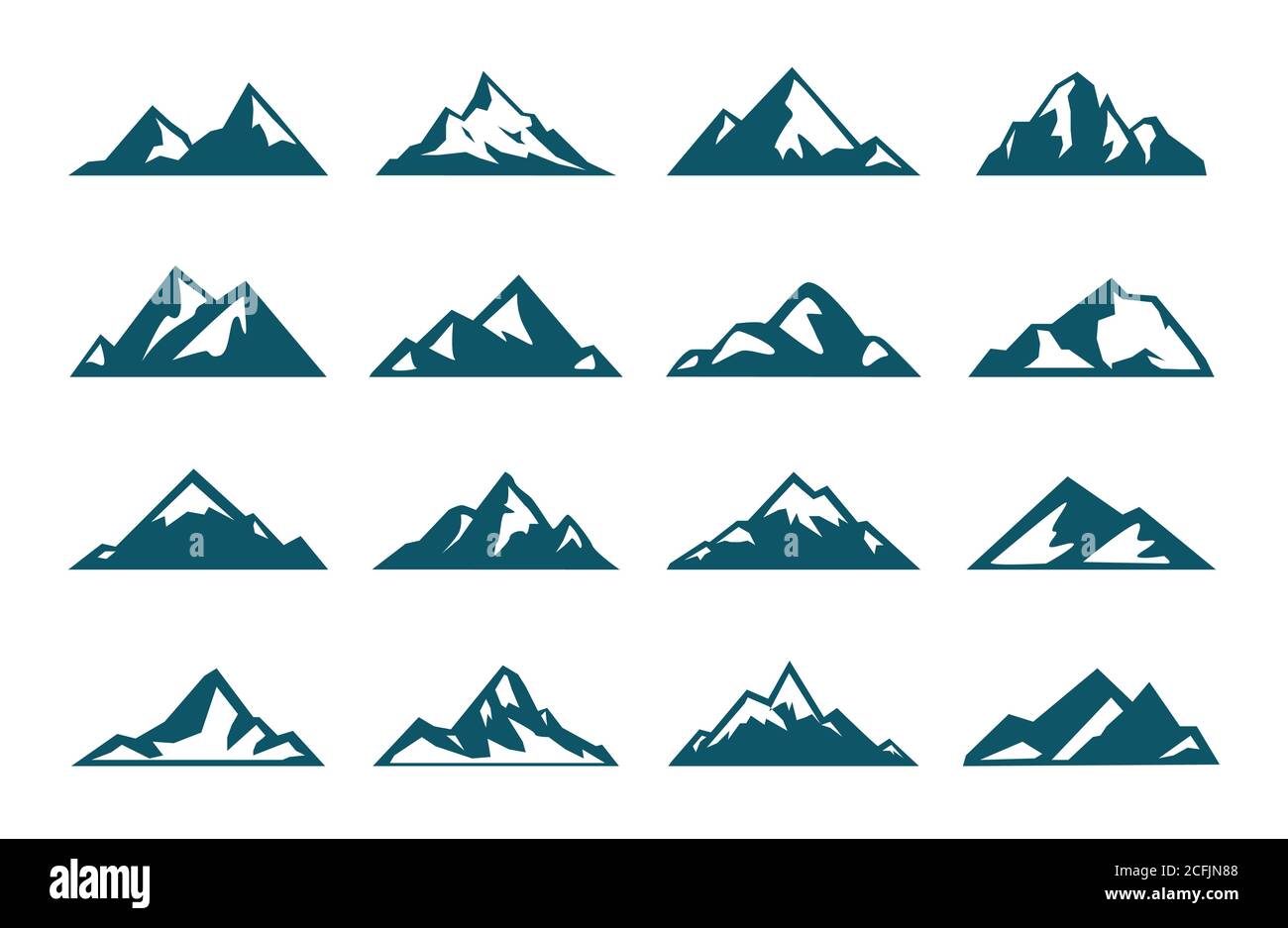 Blue mountain silhouette icon set. Vector EPS 10 Stock Vector