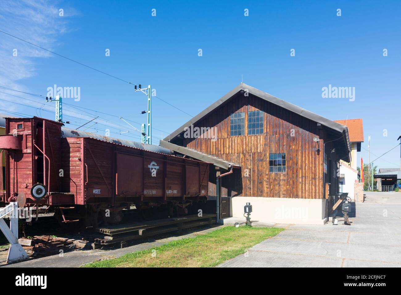 Mönchhof: old train station building with museum in Neusiedler See (Lake Neusiedl), Burgenland, Austria Stock Photo