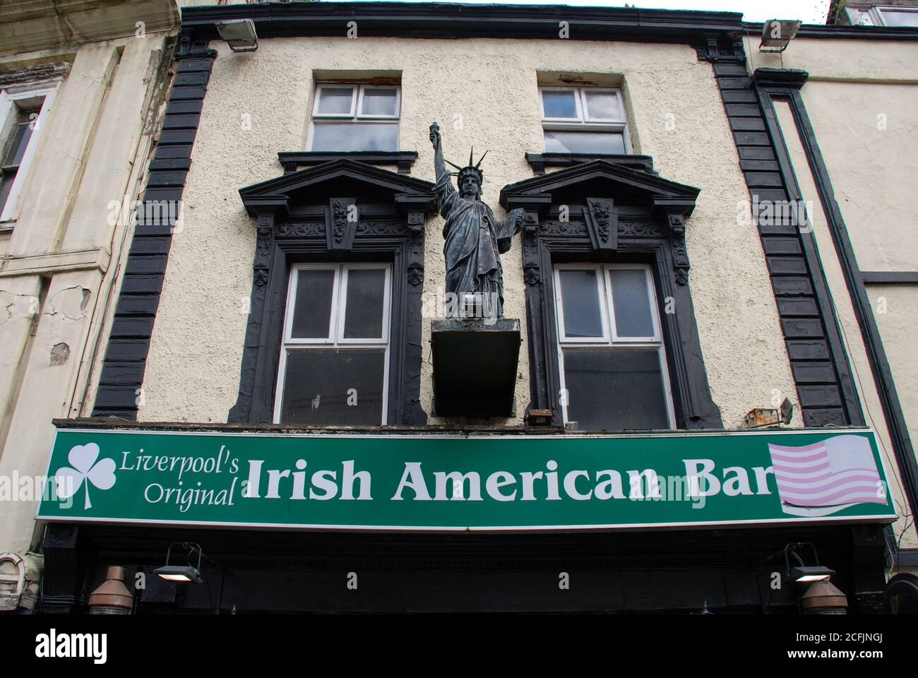 The front of an Irish American Bar in Liverpool, UK Stock Photo