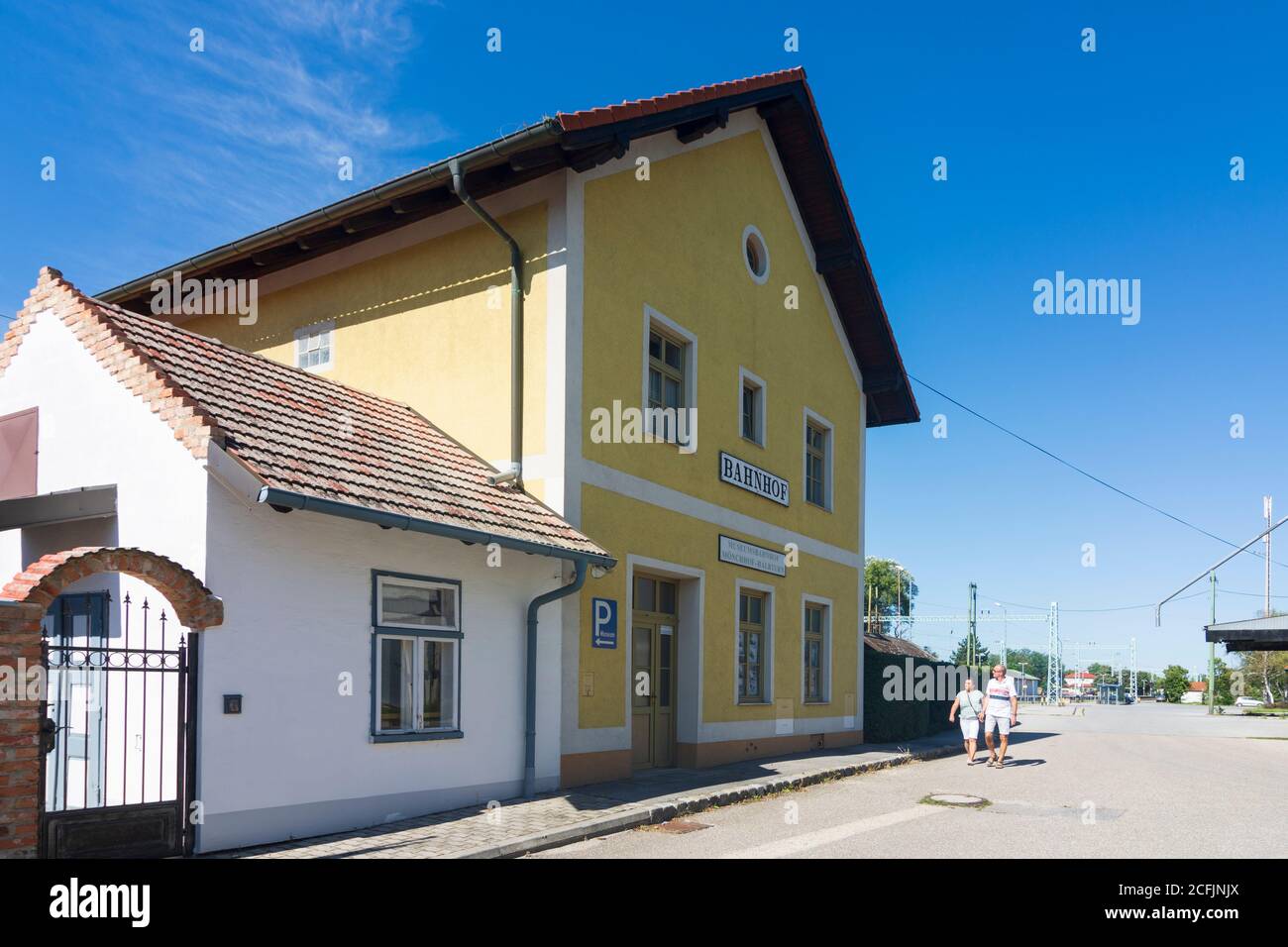 Mönchhof: old train station building with museum in Neusiedler See (Lake Neusiedl), Burgenland, Austria Stock Photo