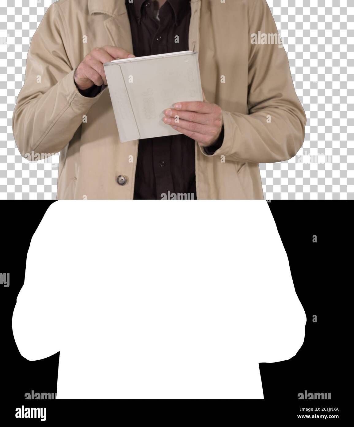 Hands of man using tablet, Alpha Channel Stock Photo